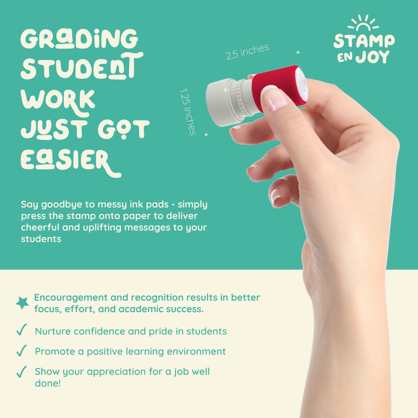 Stamp Enjoy - 8 Self-Ink Flash Stamp Set, Multicolor Teacher Stamps, Office Stationery Stamps, Pre-Inked, Refillable Stamps