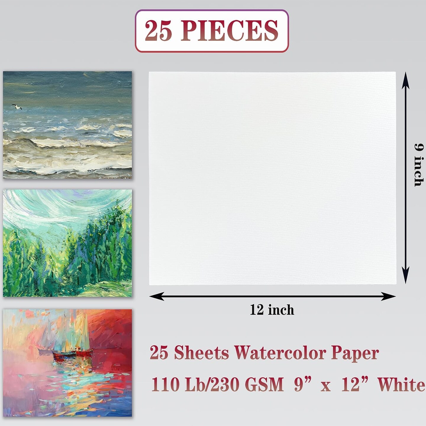 25 Sheets Watercolor Paper 110 Lb/230 GSM 9&#x22; x 12&#x22; White Cold Press Paper Art Paper Drawing Paper for Painting and Drawing Supplies