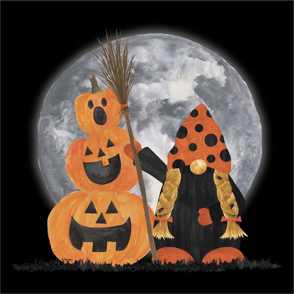 Gnomes of Halloween III-Broomstick by Tara Reed 12" x 12" Canvas Wall Art