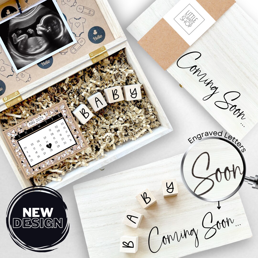 Pregnancy Announcement Gift Box Engraved Personalized Keepsake Parents To Be Baby Coming Soon Expecting Reveal for Daddy and Grandparents product 2