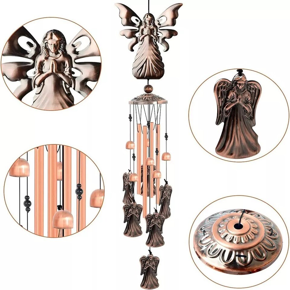 33"Angel Large Metal Wind Chimes Outdoor Garden 4Tube Bells Home Yard Decor Gift