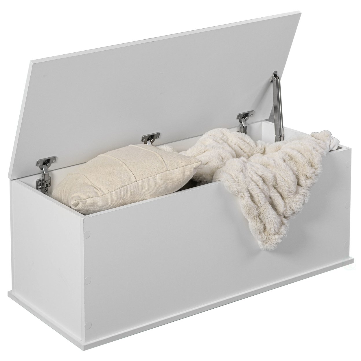 Wooden Storage Bench Organizer White Safety Hinges 39.25 Inch Multi-Use