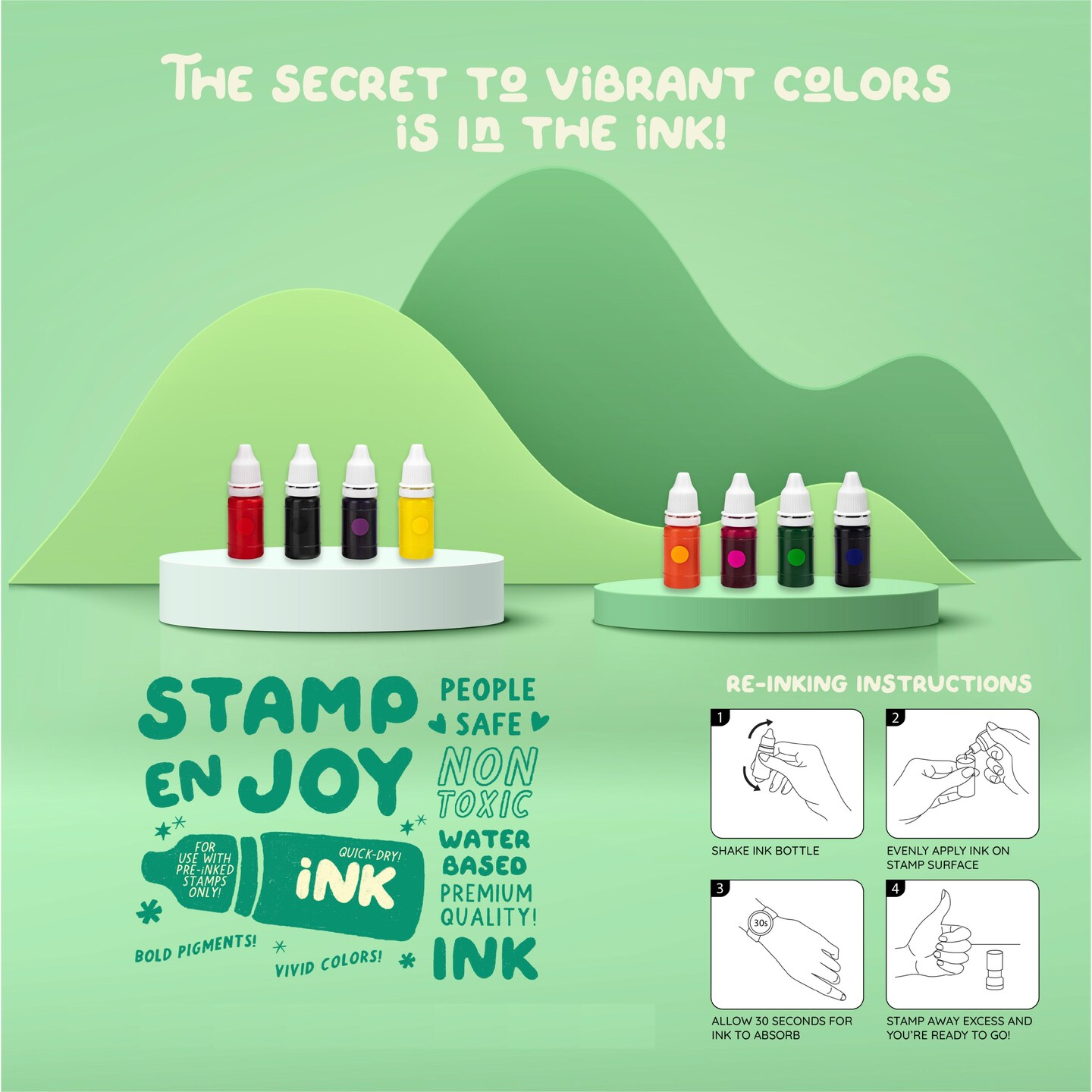Stamp Enjoy - 8 Self-Ink Flash Stamp Set, Multicolor Teacher Stamps, Office Stationery Stamps, Pre-Inked, Refillable Stamps