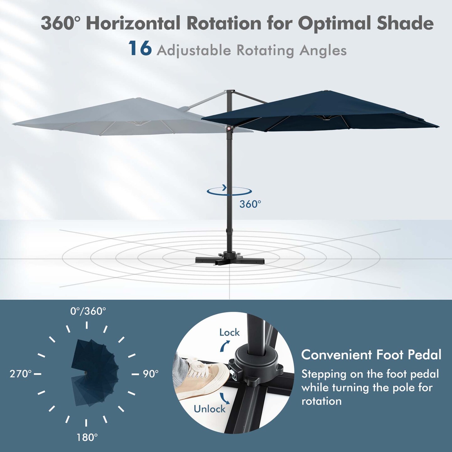 Costway Patio 9.5FT Square Cantilever Offset Hanging Umbrella 2-Tier 360° Outdoor Beige/ Coffee/Navy/Gray