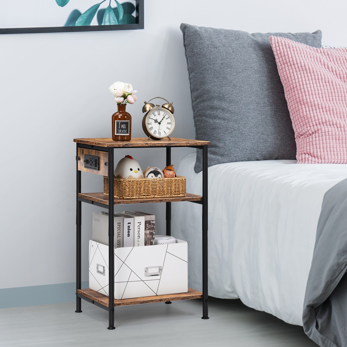 2pcs Nightstands with Charging Station