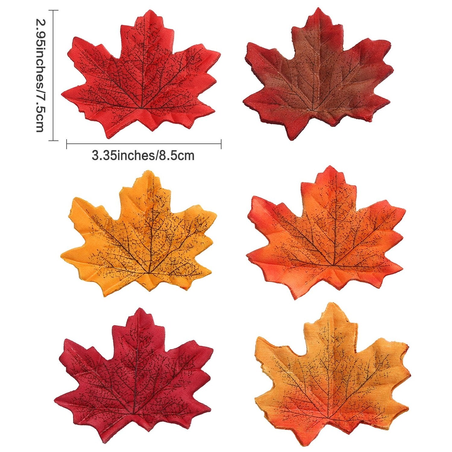 300 Pieces Artificial Autumn Maple Leaves Mixed Fall Colored Leaf for Weddings, Events, Art Scrapbooking and Thanksgiving Day Decorations (Red)