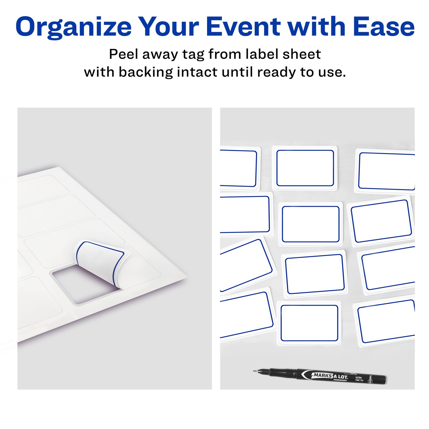 Avery Adhesive Name Tags, Wedding Guest, Black & Gray, 2-1/3" x 3-3/8", 80 Name Stickers (80023)