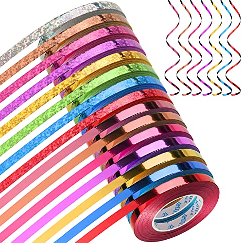 15 Rolls Curling Ribbon, 1/5" Wide x 11 Yards Metallic Balloon String Roll for Gift Wrapping Assorted Colors Ribbons for Bows Crafts(Glossy Color)