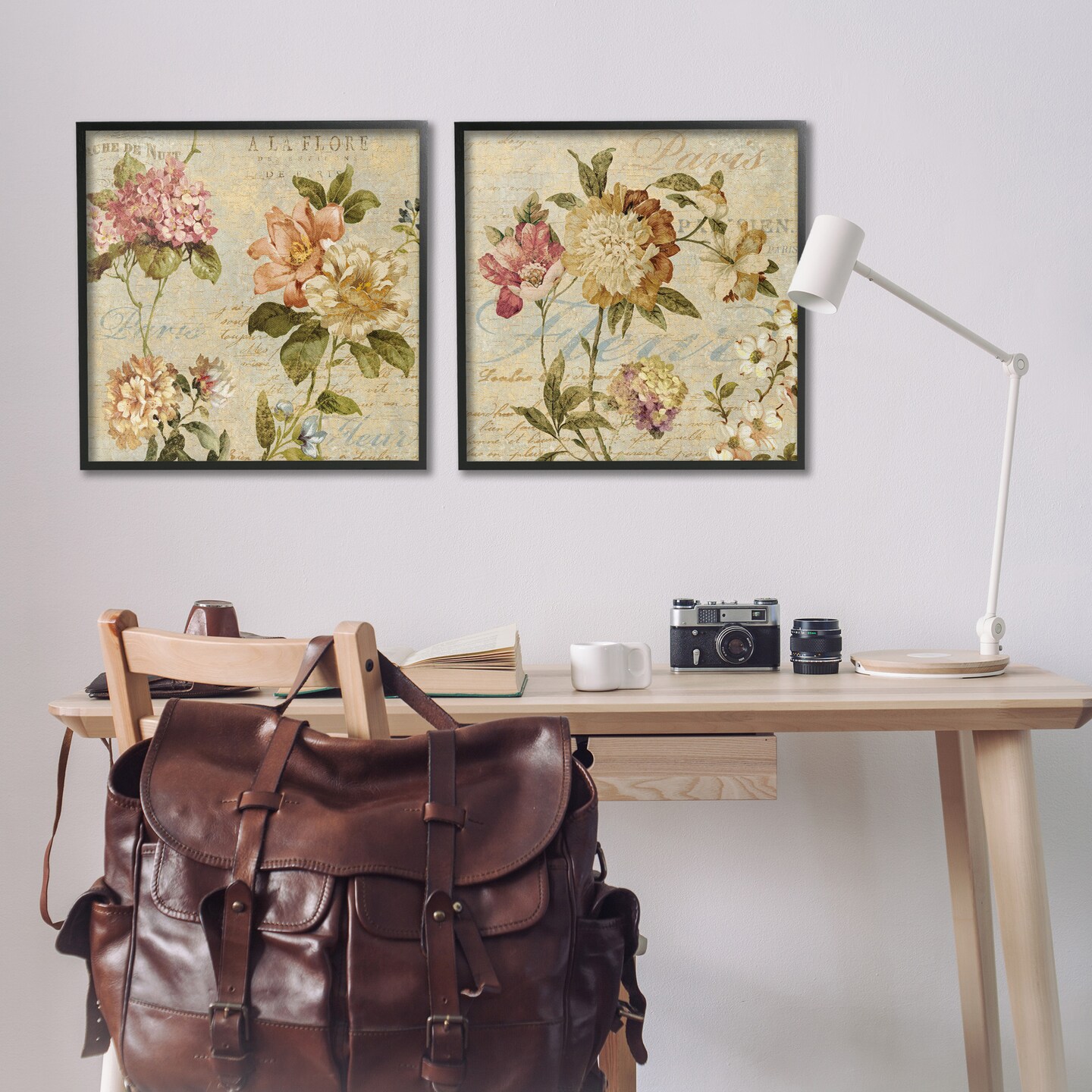 Stupell Industries Vintage French Floral with Script Framed Giclee Art