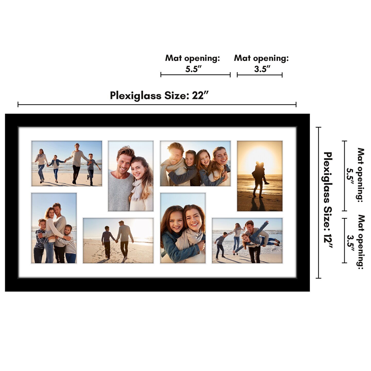 Americanflat 12x22 Collage Picture Frame - Fits Eight 4x6 Photos or One 12x22 Picture