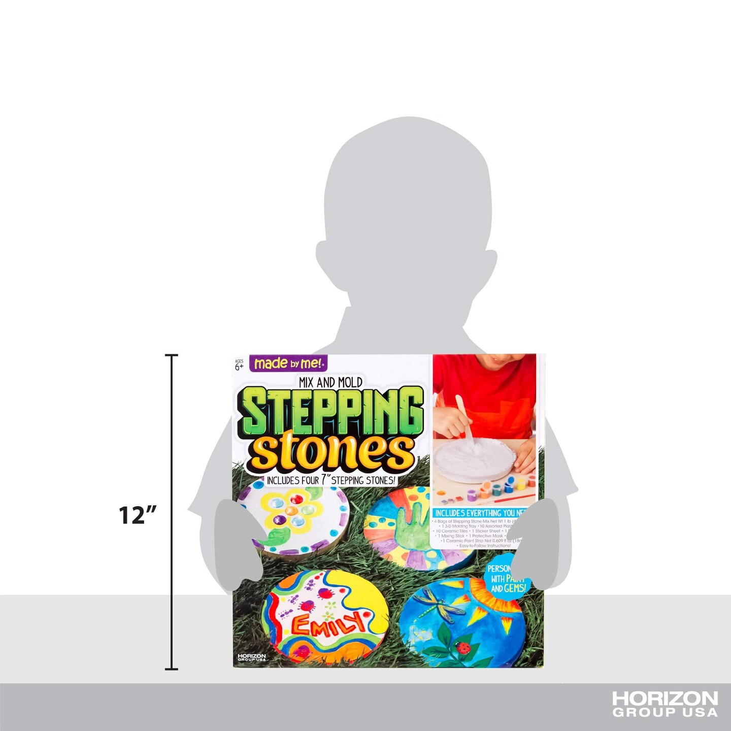 Mix & Mold Stepping Stones, Make 4 DIY Personalized 7-Inch Ceramic Stepping Stones, Includes 3D Mold, Ceramic Paints, Ceramic Tiles, & Assorted Gems, Paint Your Own Stepping Stones