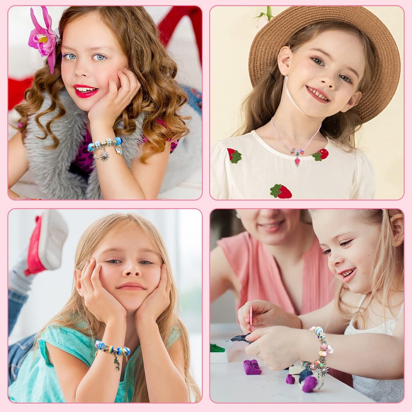 Charm Bracelet Making Kit &#x2013; 72-Piece Unicorn &#x26; Mermaid Jewelry Craft Set for Girls Aged 5-12 (Rose)