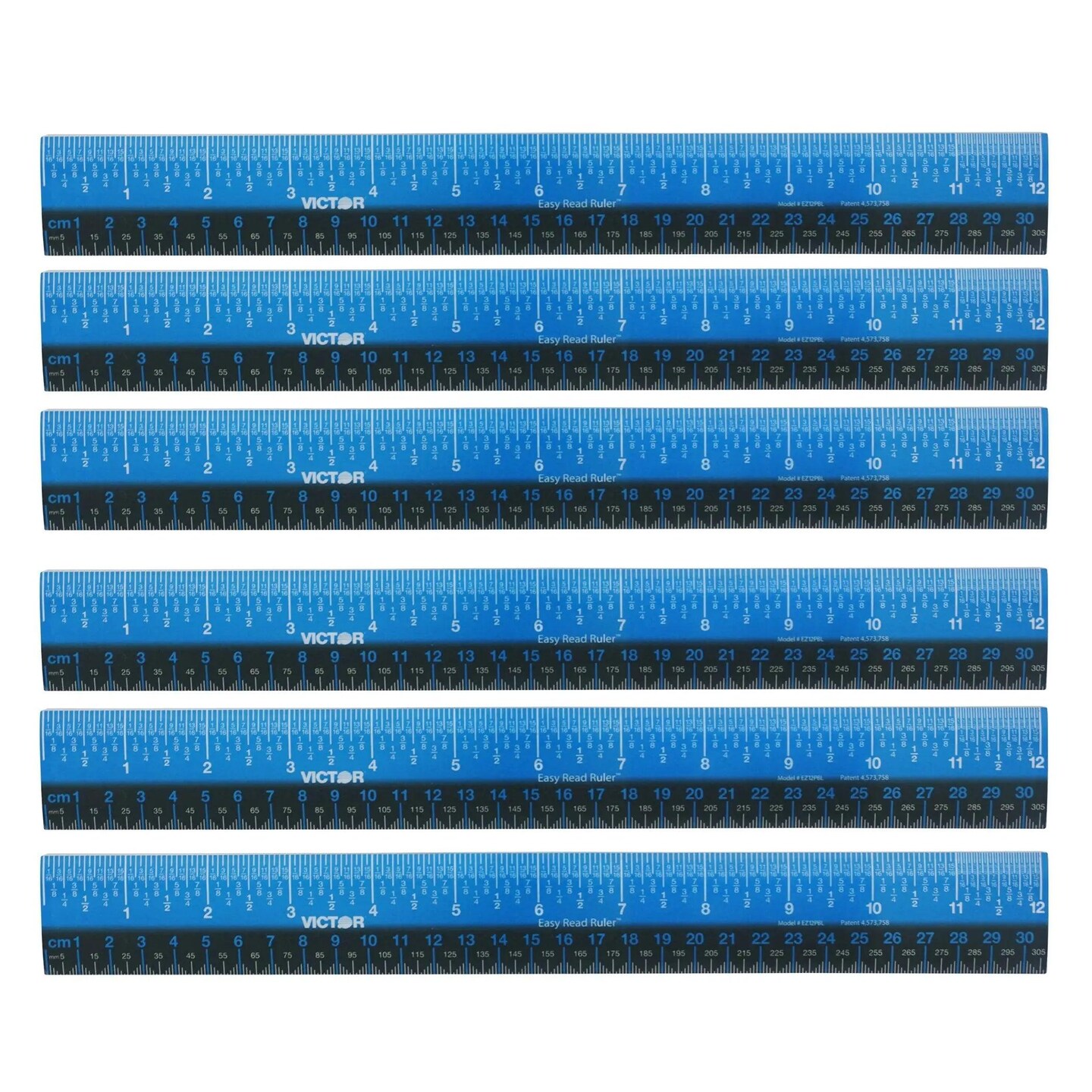 (6 Ea) 12in Ruler Plastic Blu Blk