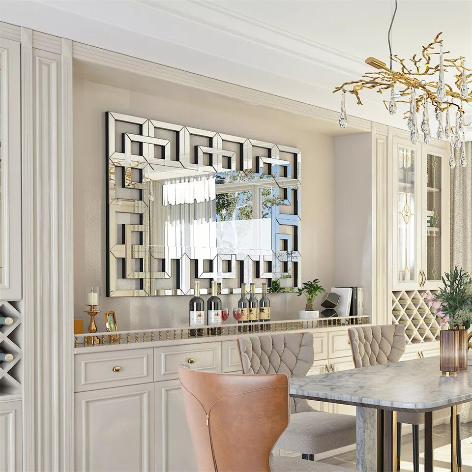 Decorative Large Rectangle Mirror for Wall Grecian Venetian Mirror HD Anti-Rust