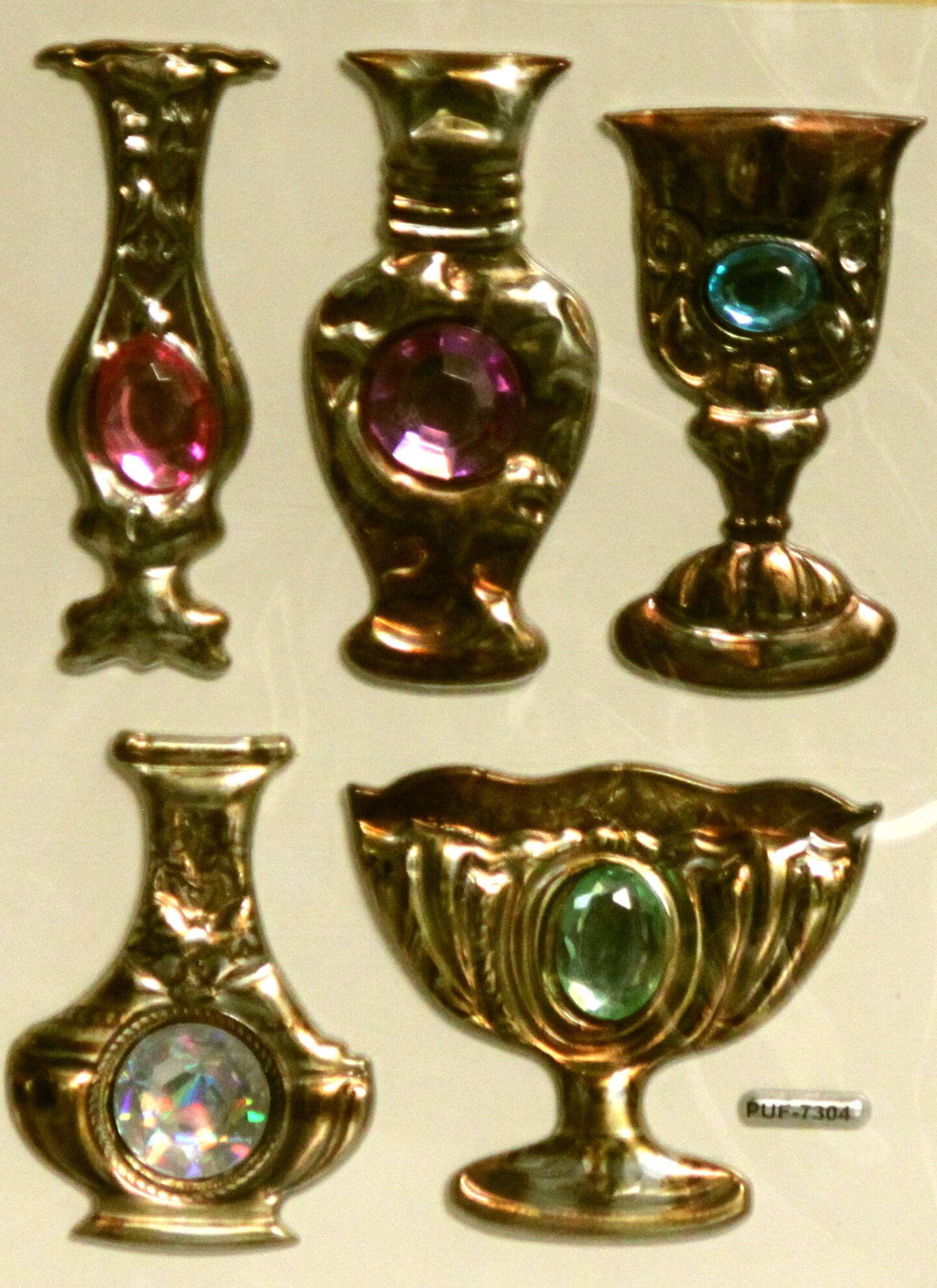 Designer Vintage Vases Jeweled Dimensional Puffy Stickers