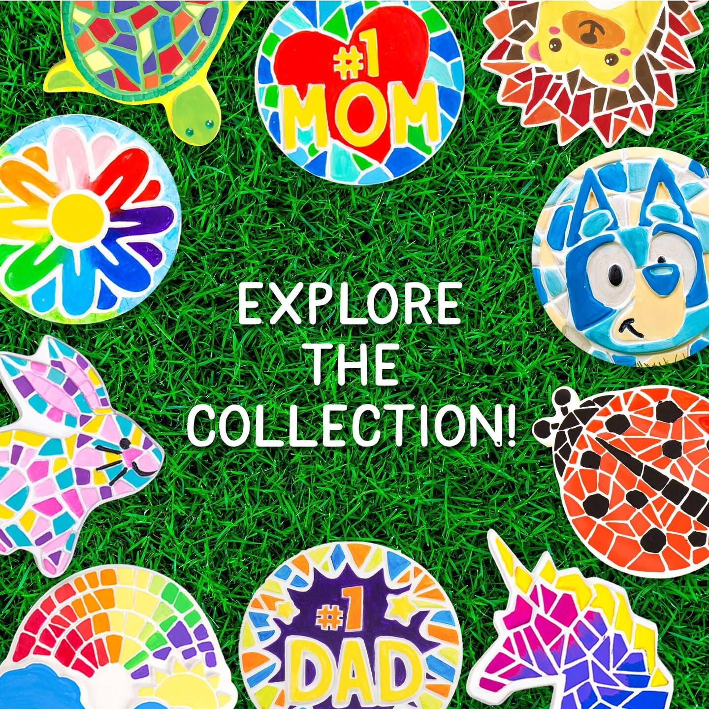 Mosaic Turtle, Hedgehog, &#x26; Sun Stepping Stone, Includes 3-Pack 7-Inch Ceramic Stepping Stone &#x26; 6 Vibrant Paints, Paint Your Own &#x26; DIY Stepping Stone for Kids Ages 8+