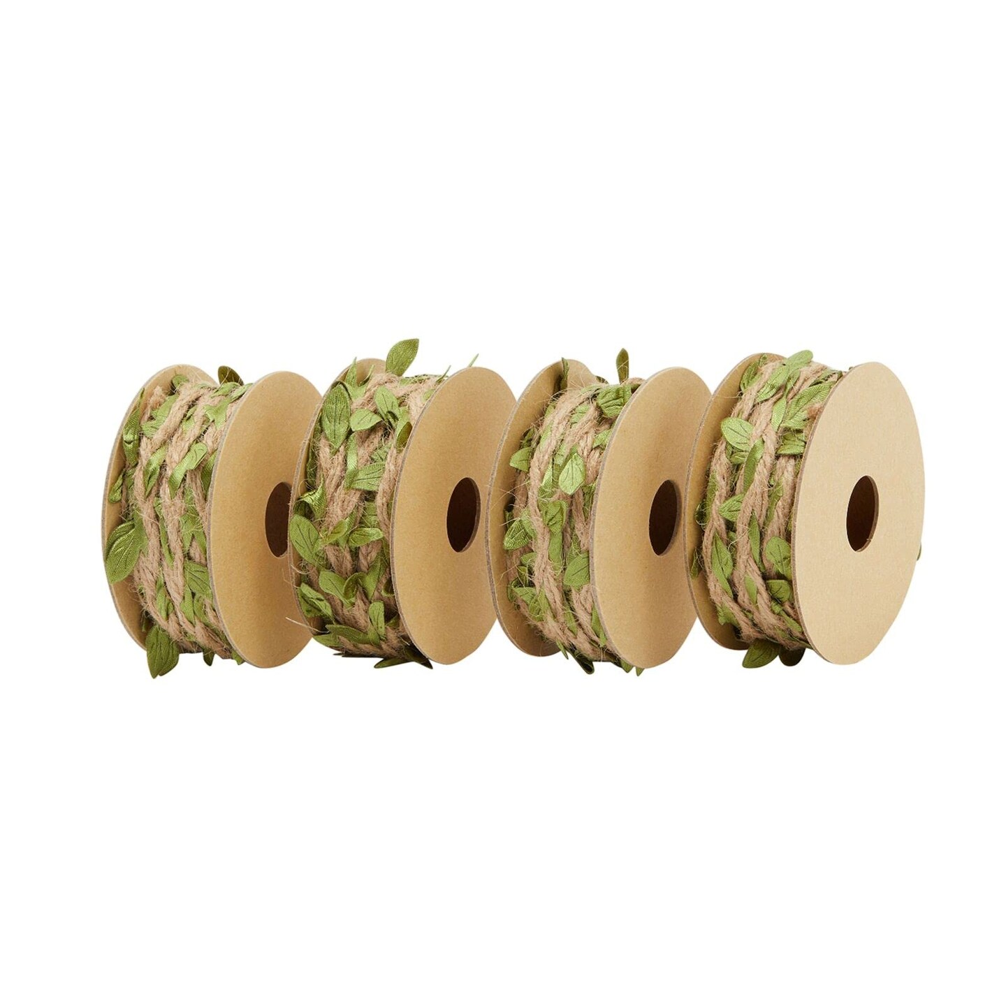 Juvale Burlap Leaf Ribbon - Jungle, Safari & Fairy Party, Enchanted Forest Decor, Vines for Crafts (4 Rolls, 65.6 Ft Total)