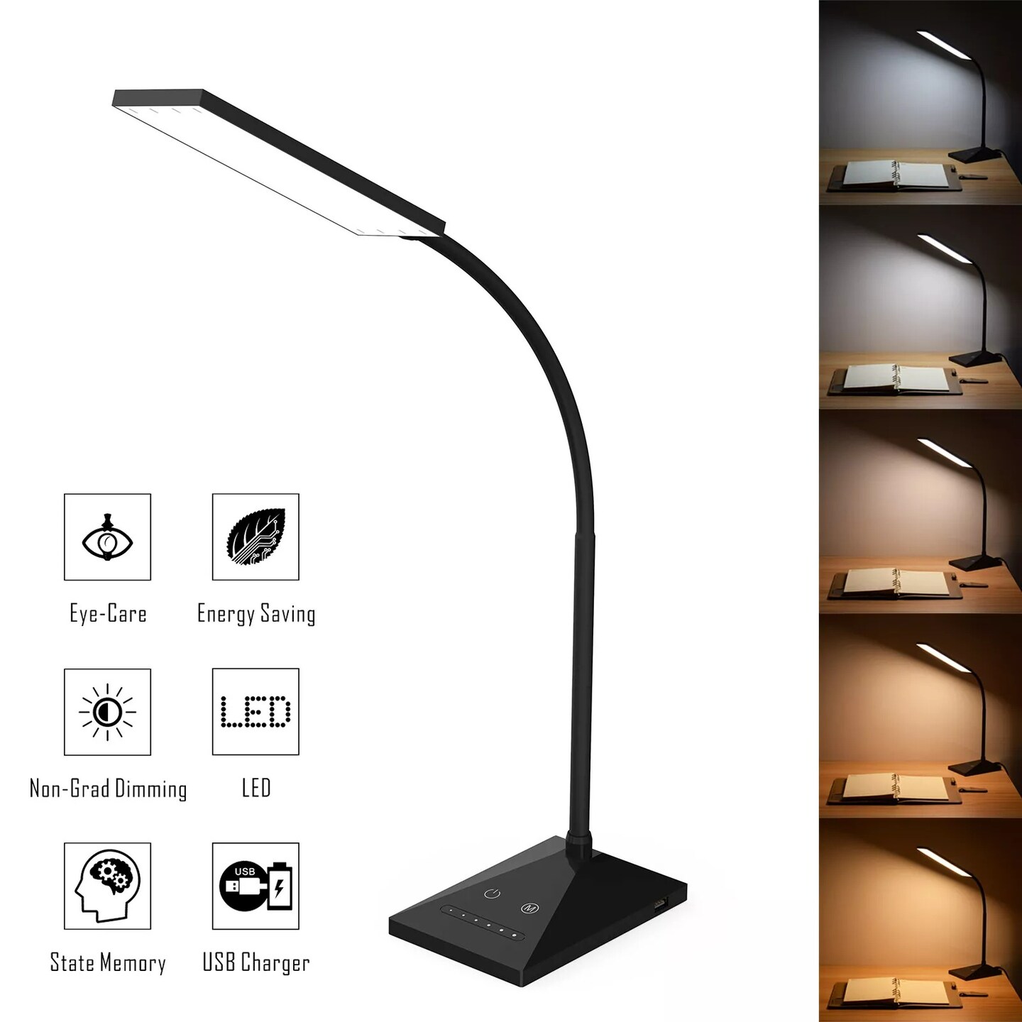 Dimmable 12W 5 Modes Adjust Touch Sensor LED Desk Lamp Eye Care Table Light Lamp