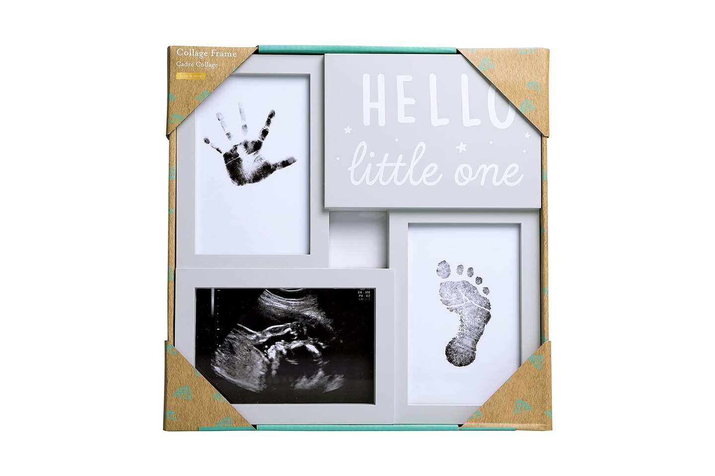 Babyprints and Sonogram Hello Little One Collage Frame, Baby Handprint, Footprint and Ultrasound Baby Keepsake Frame, Pregnancy Announcement, Gender-Neutral, White