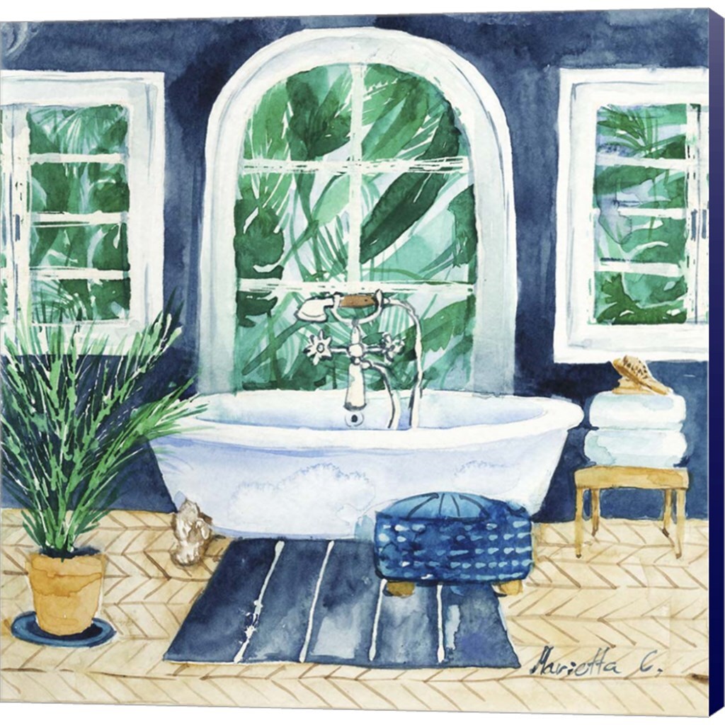 Tropical Bathroom 1 by Marietta Cohen 12" x 12" Canvas Wall Art