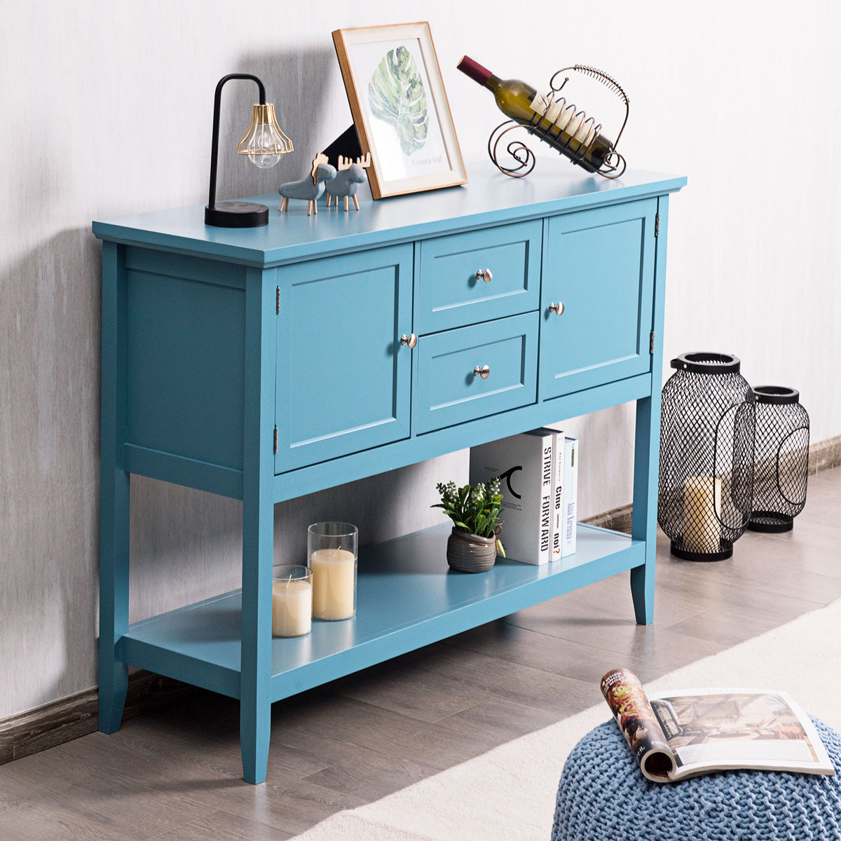 Costway Sideboard Buffet Table Wooden Console Table w/ Drawers &#x26; Storage Cabinets Blue/Brown/Gray/Beige