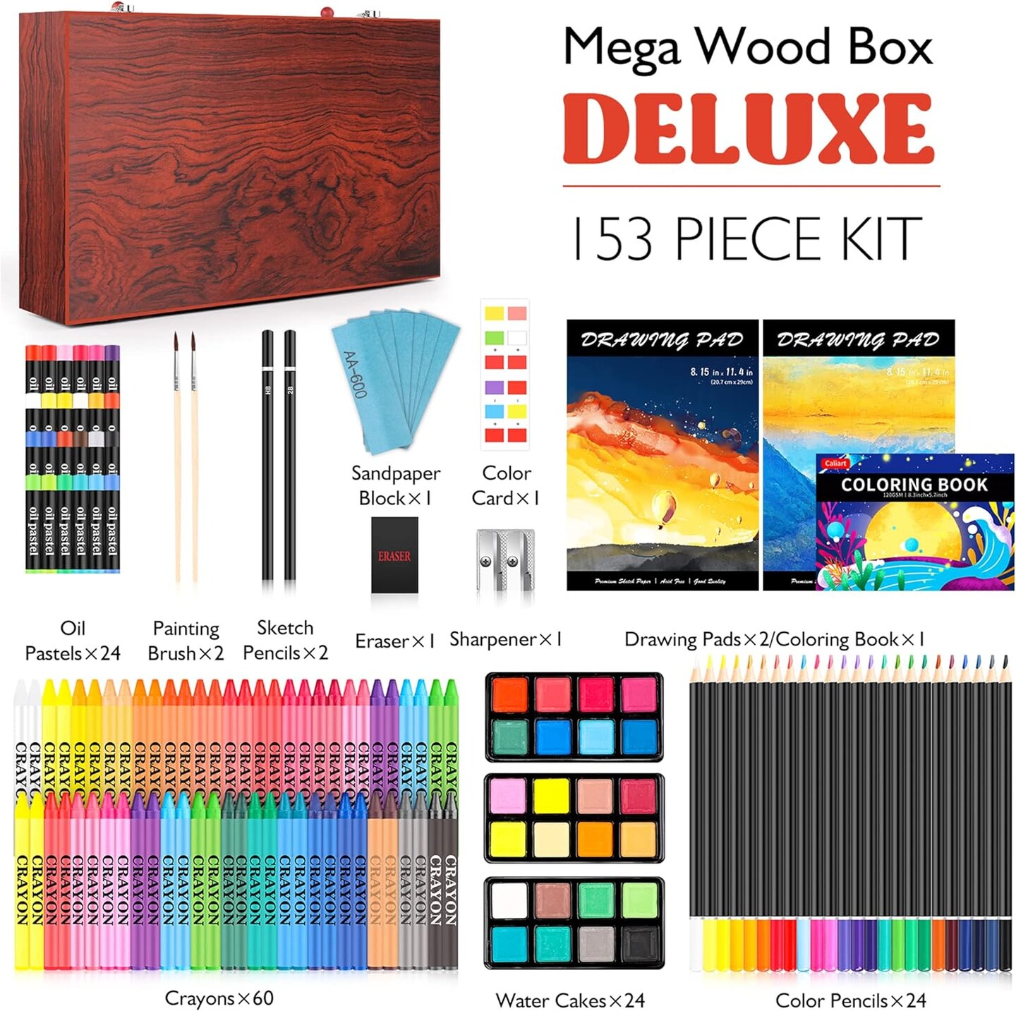Art Supplies, Aesthetic Cute Preppy Stuff School Supplies, 153-Pack Deluxe Wooden Art Set Crafts Drawing Painting Coloring Supplies Kit with 2 A4 Sketch Pads, Mom&#x27;s Day Gift