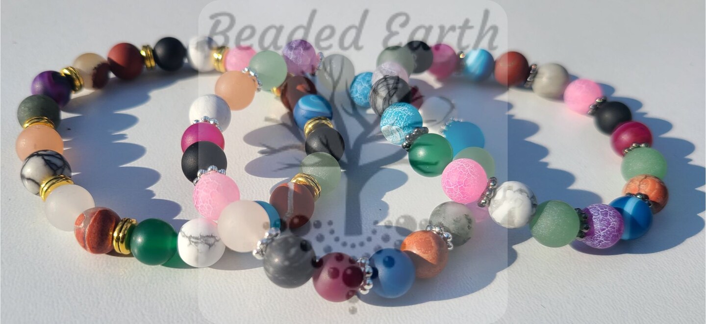 Stone Beaded Bracelets, Natural Gemstone Bracelets, Round Beaded Bracelets,  Stretchy Crystal Bracelet, Wholesale Bracelet, Handmade Gift MakerPlace 