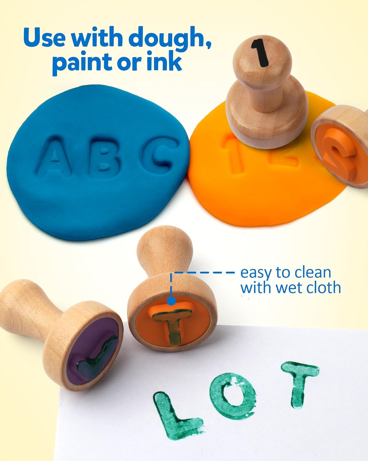 Wooden Alphabet Number Stamp Flashcard Set, ABC Spelling and Math Learning Stampers, Montessori Educational Toy for Ages 3-5