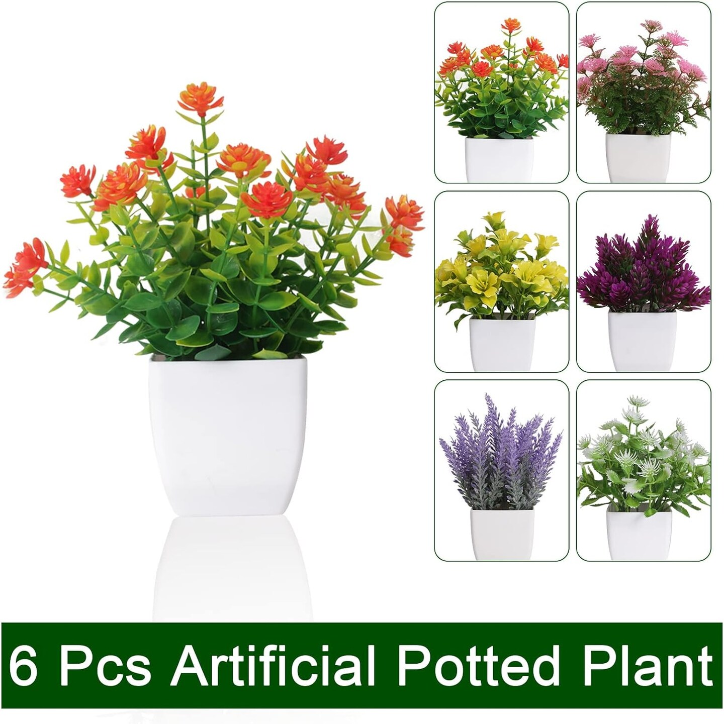 6-Pieces Small Artificial Potted Flowers, Mini Fake Plants for Home and Office Decor