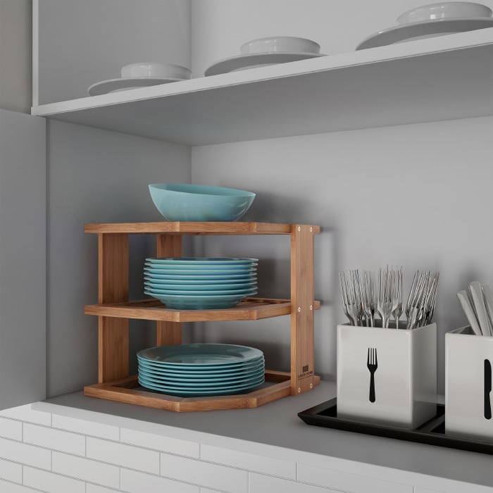 3-Tier Bamboo Corner Shelf Kitchen Bathroom Storage 10X10 Eco-Friendly Organizer