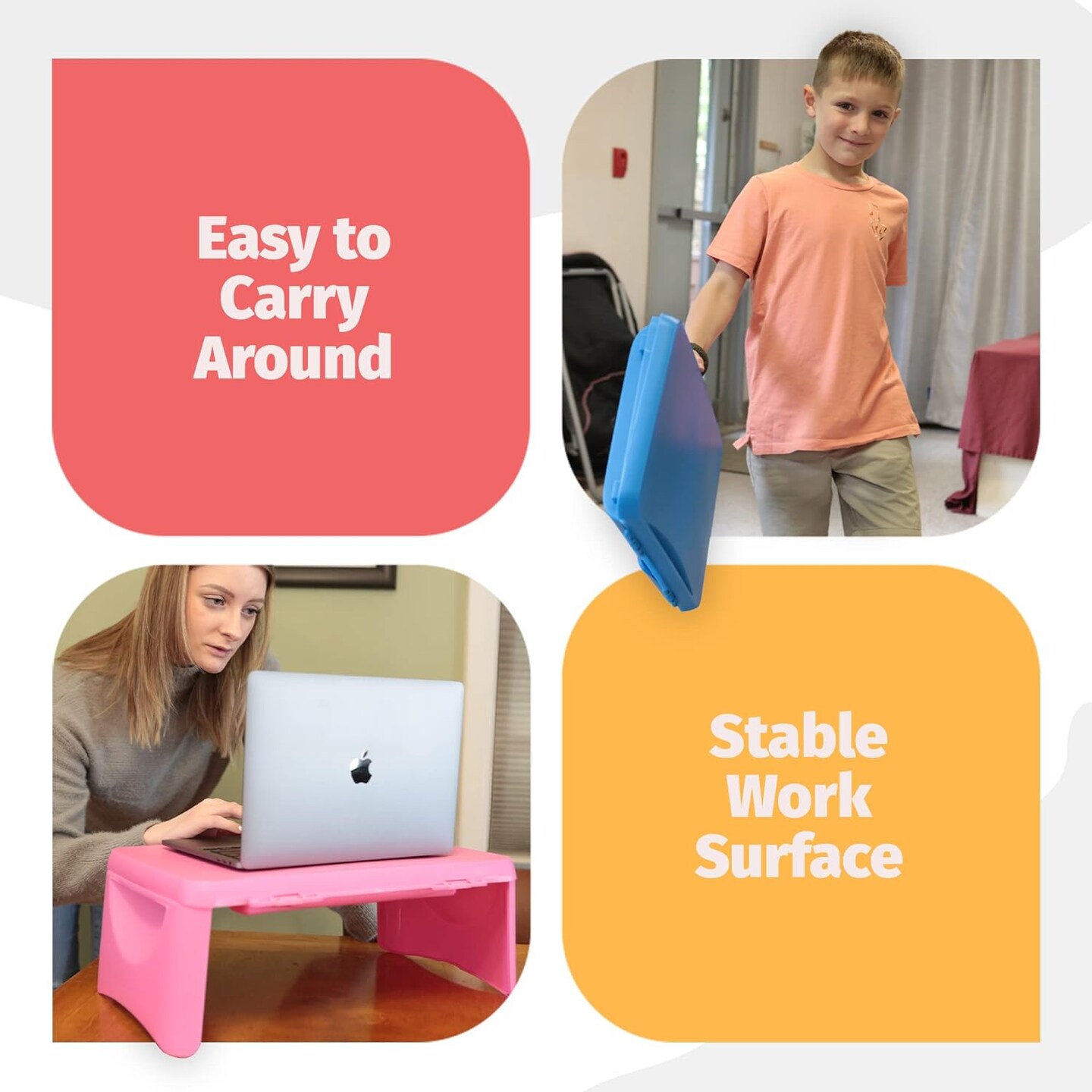 Pink Folding Lap Desk - Foldable Table for Work, Study, Gaming, Arts, Crafts, and School - Collapsible Laptop Tray with Storage Compartment - Portable Writing Station for Children and Adults