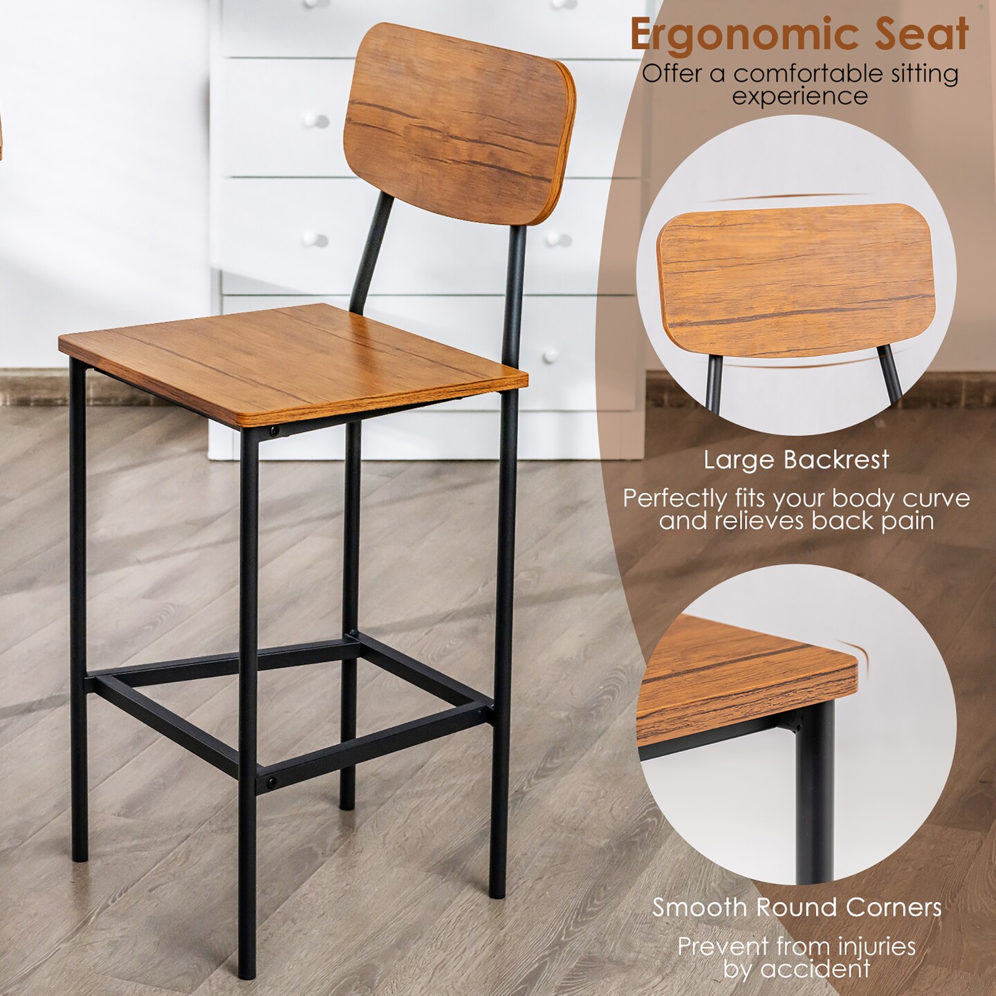 Costway 5-Piece Industrial Dining Table Set with Counter Height Table &#x26; 4 Bar Stools Black/Grey/Walnut