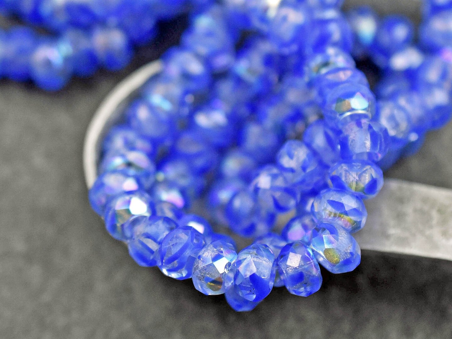 *25* 6x9mm Crystal Sapphire AB Faceted Large Hole Rondelle Roller Beads