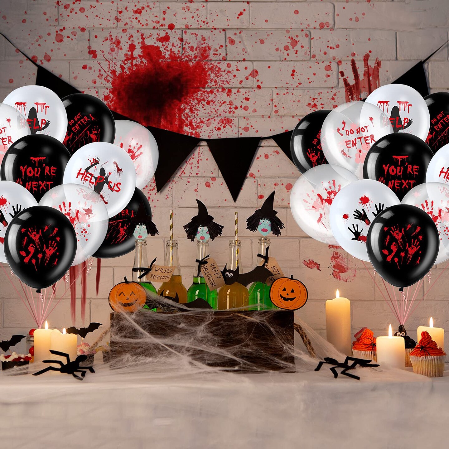 45 Pieces Scary Halloween Balloons 12 Inches Bloody Balloons Eye Blood Splatter Decorations Horror Balloons Zombie Latex Balloons for Birthday Vampire Haunted House Party Supplies (Scared Style)