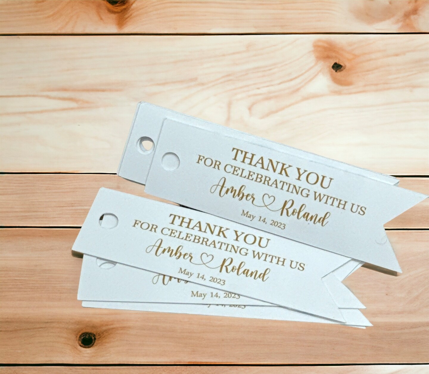 Custom Wedding Favor Gold Thank you for celebrating with us Tags ...