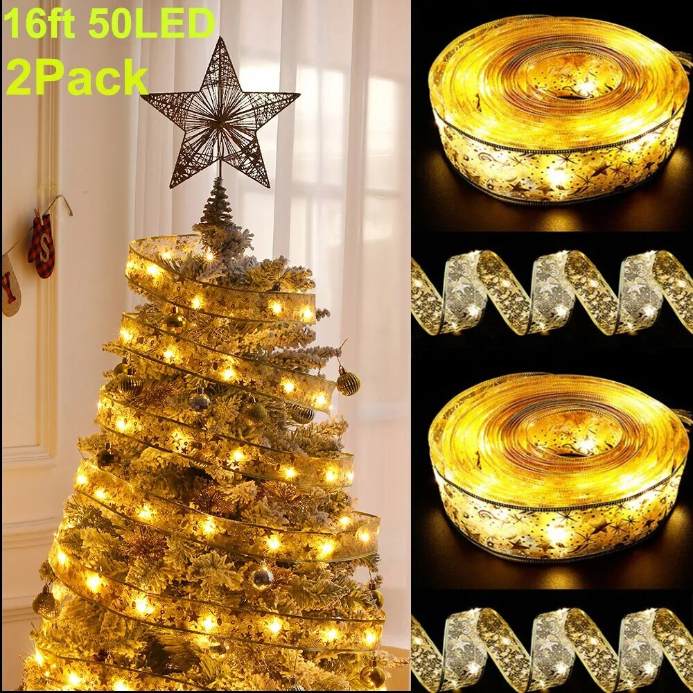 2X 16.4FT 50 LED Christmas Ribbon Lights Layer Fairy Lights Christmas Tree Decor