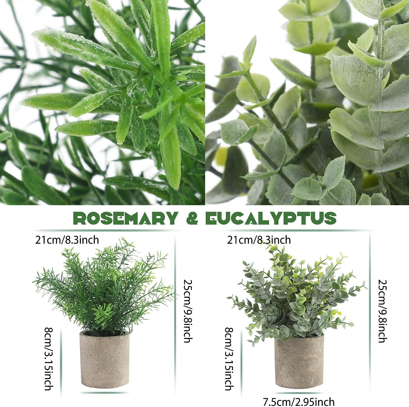 4-Pack Small Artificial Plants, Eucalyptus, Rosemary, Succulents, for Home and Office Decor