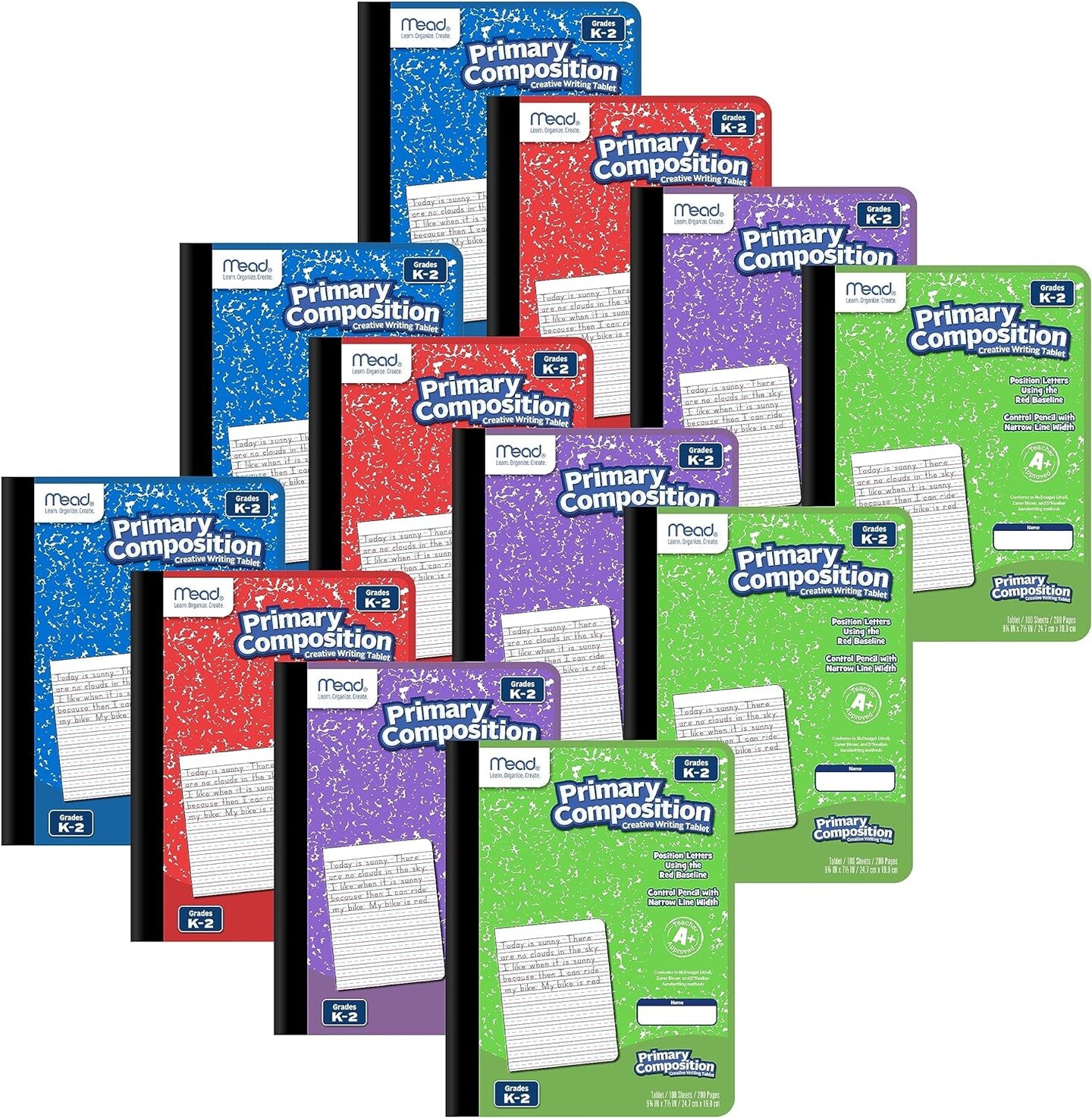 Primary Composition Notebook, Wide Ruled Paper, Grades K-2 Writing Workbook, 9-3/4&#x22; X 7-1/2&#x22;, 100 Sheets, Blue Marble (09902)