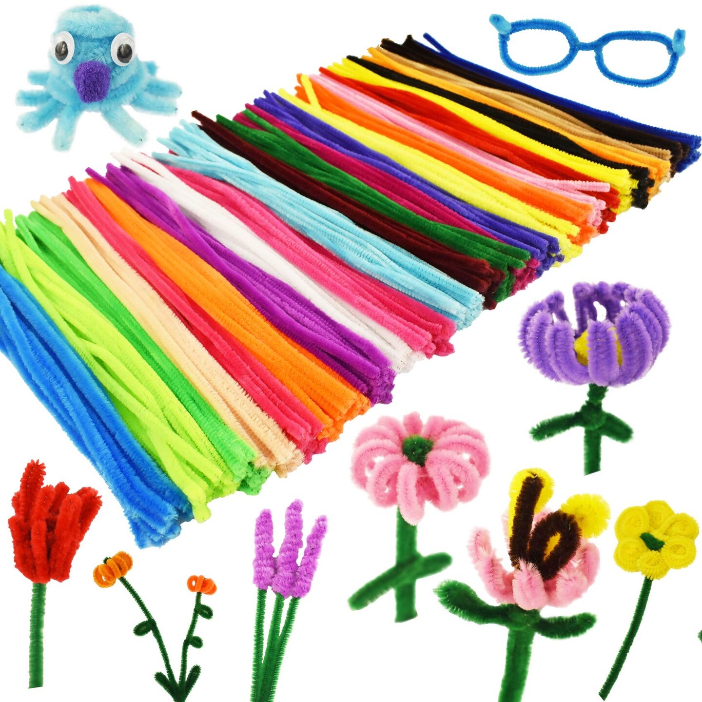 862 PCS Kids Art &#x26; Craft Supplies Set DIY Activities &#x26; Parties Pipe Cleaners Craft Set 200 Pcs Pipe Cleaners 454 Pcs Pom Poms 208 Pcs Wiggle Eyes Self Adhesive1