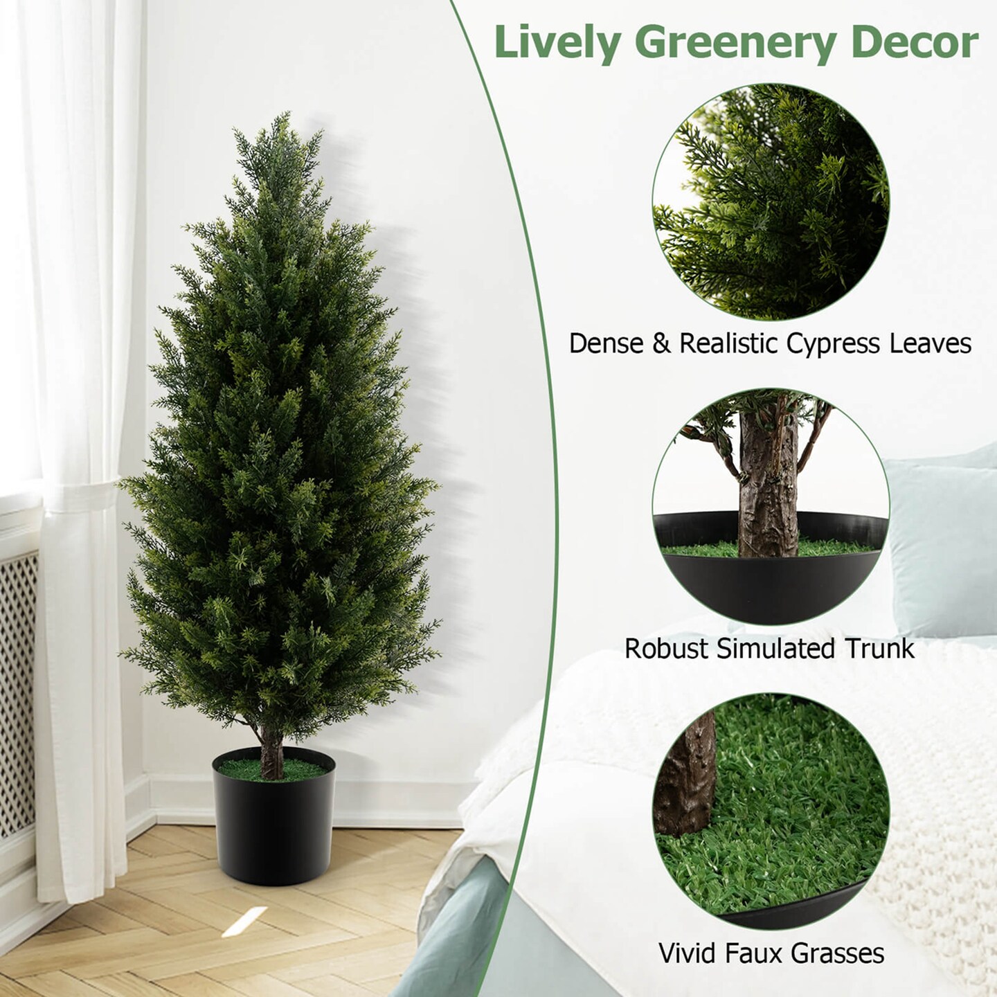 Costway 1/2 Pack 37.5&#x22; Artificial Topiary Cedar Tree with Cement Plastic Pot &#x26; Realistic Moss