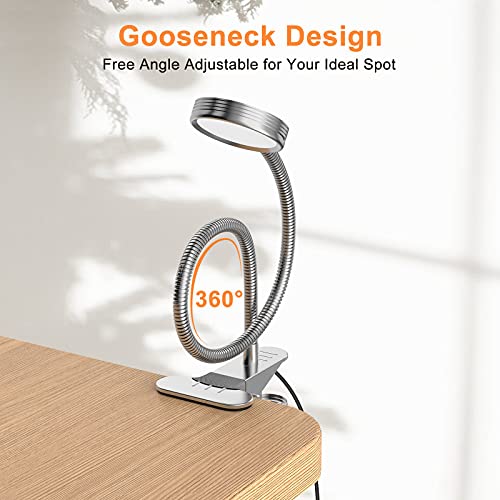 Clip on Light/Reading Light/Book Light Color Changeable/Night Light Clip on for Desk, Bed Headboard and Computers (Silver)