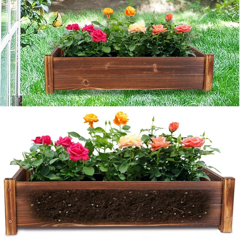 Raised Garden Bed Wood Planter Box Outdoor Planting Bed fr Vegetable Flower Herb