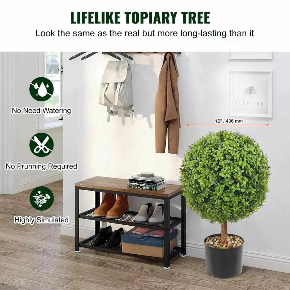 2 Pack 2&#x27; Artificial Topiary Ball Tree Faux Plant UV Indoor Outdoor Home Decor