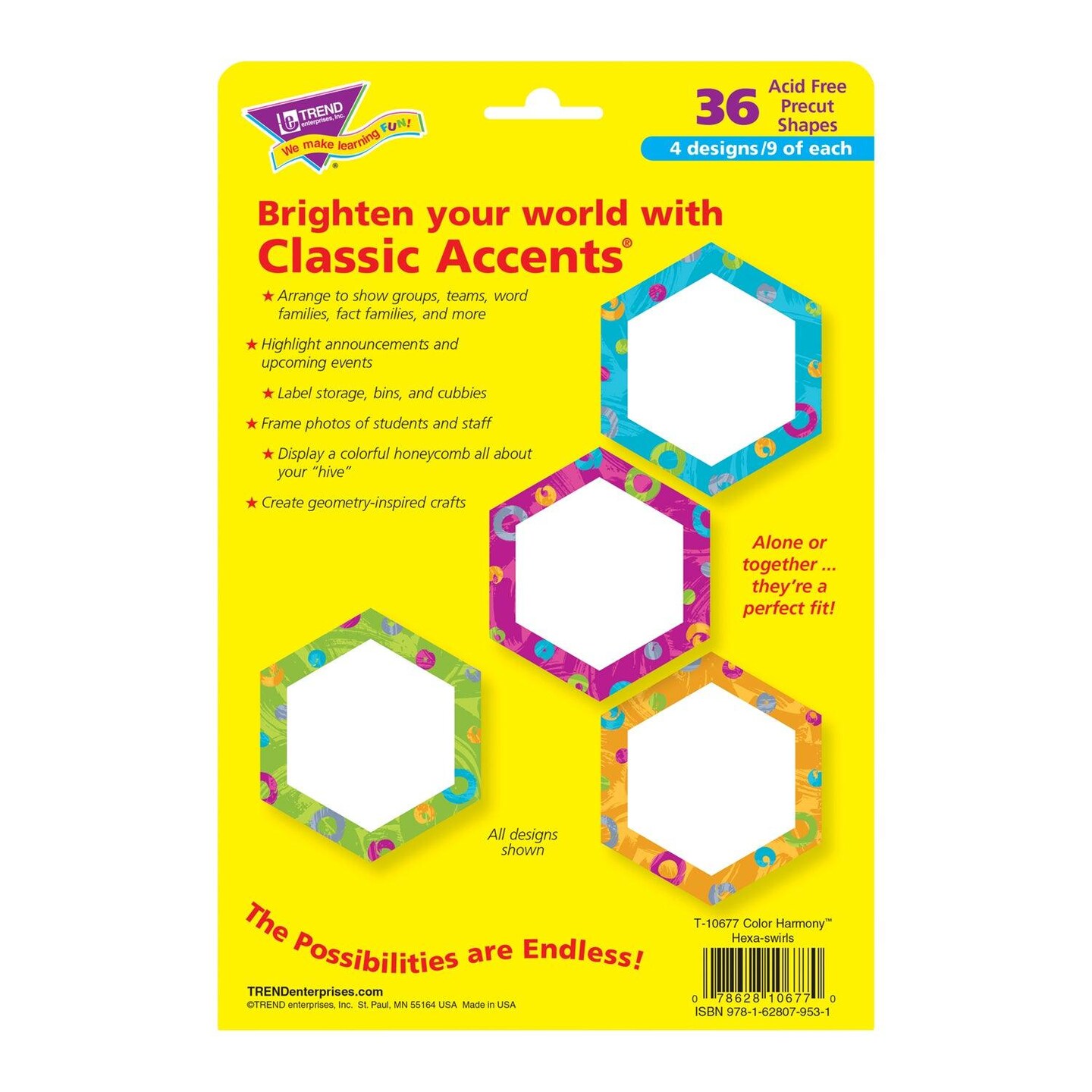 Color Harmony&#x2122; Hexa-swirls Classic Accents&#xAE; Variety Pack, 36 Per Pack, 3 Packs