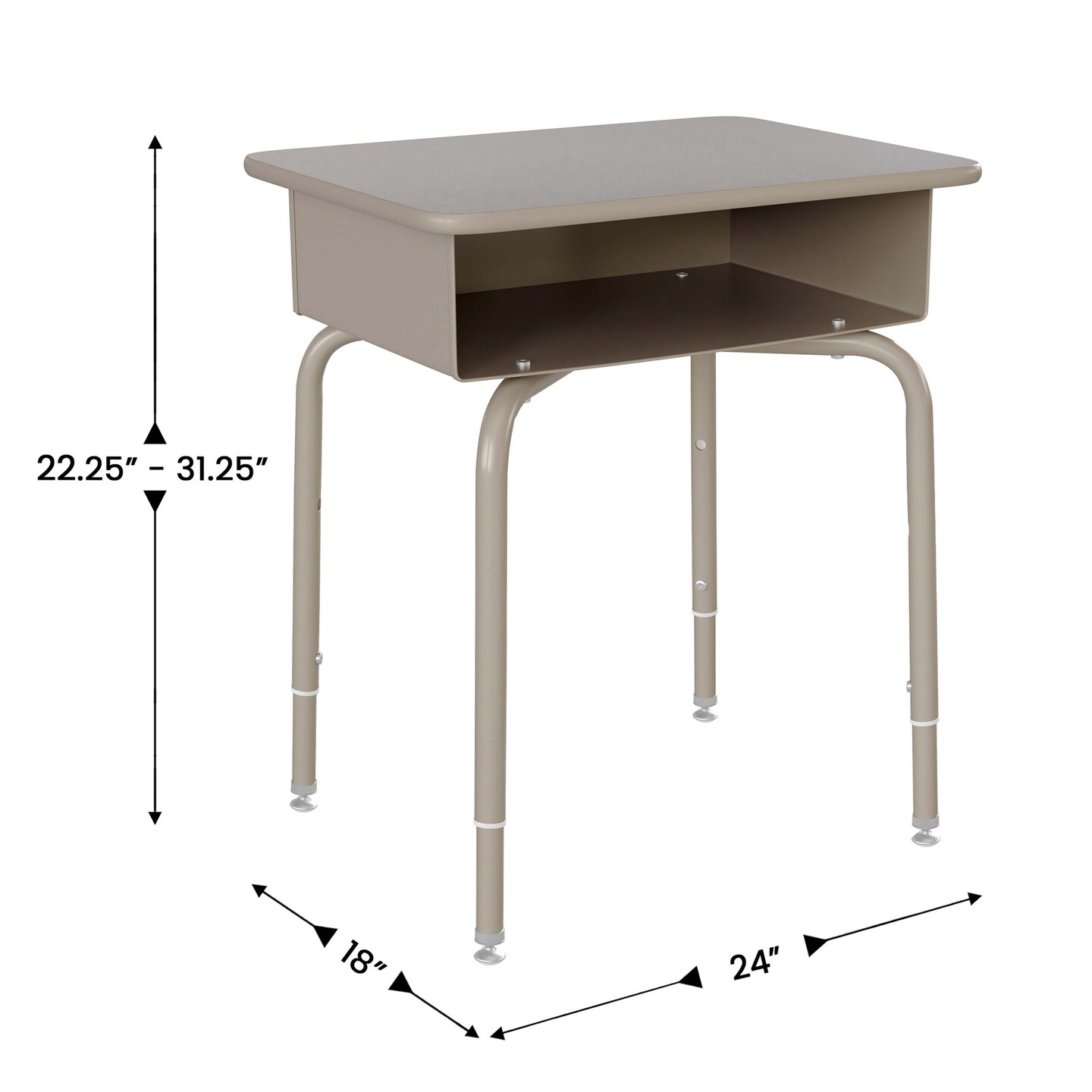 Emma and Oliver Jacobs Desk/Chair Set with Metal Open Front Storage Box, Desktop, Metal Frame and Stackable Flex Comfort Classroom Chair