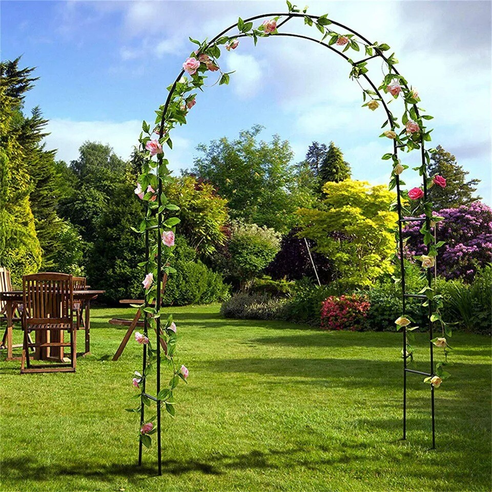 Outdoor Metal Black Wedding Arch Curved Garden Arbor for Climbing Plants Trellis