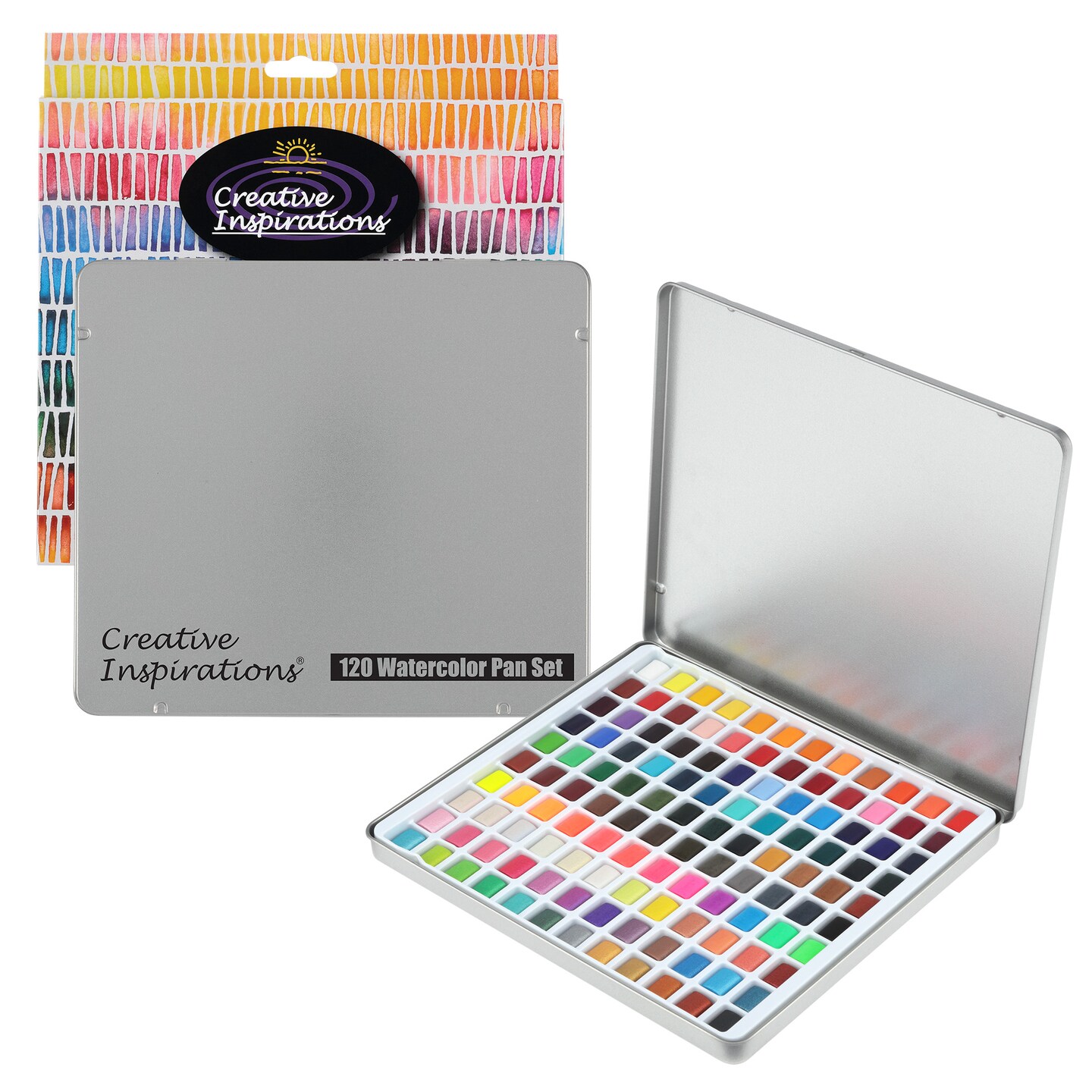 Creative Inspirations Watercolor Paint Set - 120 Half Pan Watercolors in Metal Tin, Includes 72 Original, 12 Fluorescent, 5 Interference, 31 Metallic - Watercolor Sets for Artists of all Skill Levels