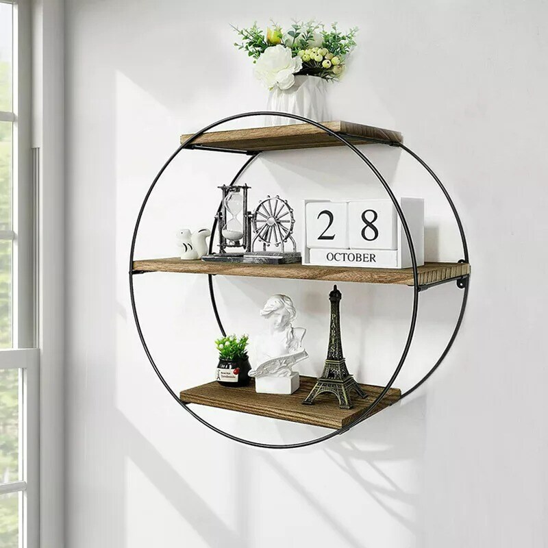 20" Multi Teir Industrial Round Floating Shelf Circle Wall Shelf Hanging Display