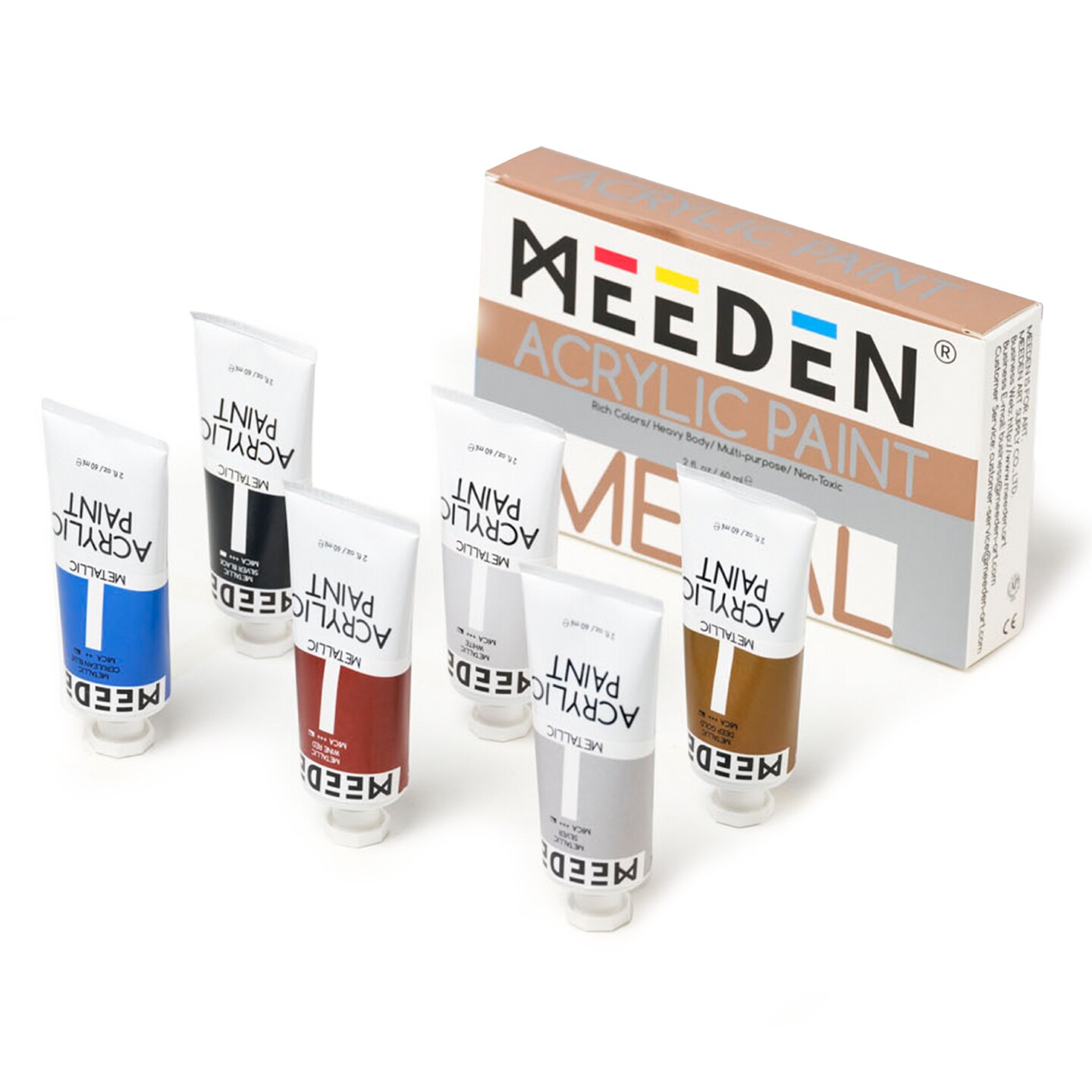 MEEDEN Metallic Acrylic Paint, 6 Colors Heavy Body Acrylic Paint Set, 60 ml/2 oz Pro Tubes, Rich Pigments Non-Toxic Art & Craft Paints for Artists, Hobby Painters & Beginners