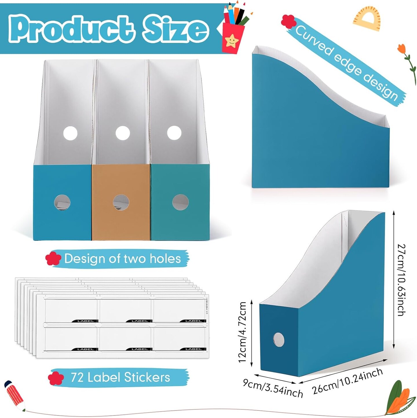 36 Pack Cardboard Magazine Holder 12 Colours Magazine File Holder Magazine Storage Box Office Folders Organiser File Folder Bin for Home Office School Desk Supplies (New Colour)